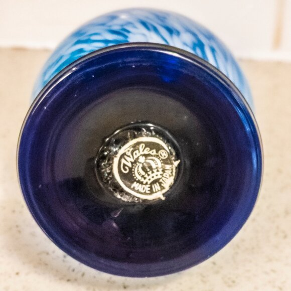 Vintage Wales Blue Swirl Glass Vase Murano Style Mid Century Made in Japan Art - Picture 2 of 3